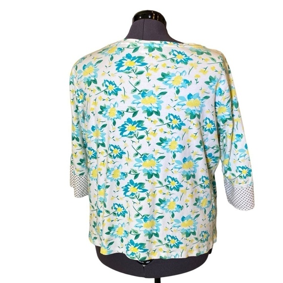 KIM ROGERS CURVY  Plus size 2X Floral knit tee top 3/4 sleeve stretchy pull on - Picture 3 of 8
